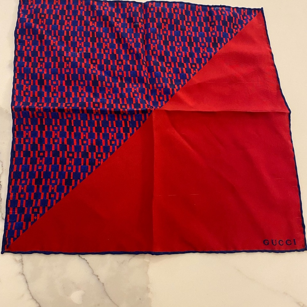 Gucci Red and Blue Geometric Silk Handkerchief